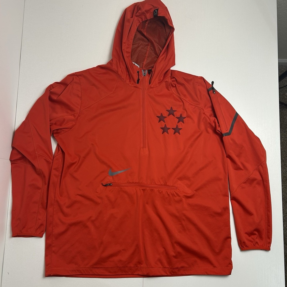 Nike Field Half-Zip Windbreaker Jacket Red Sz XL Hooded Lightweight Pullover Zip